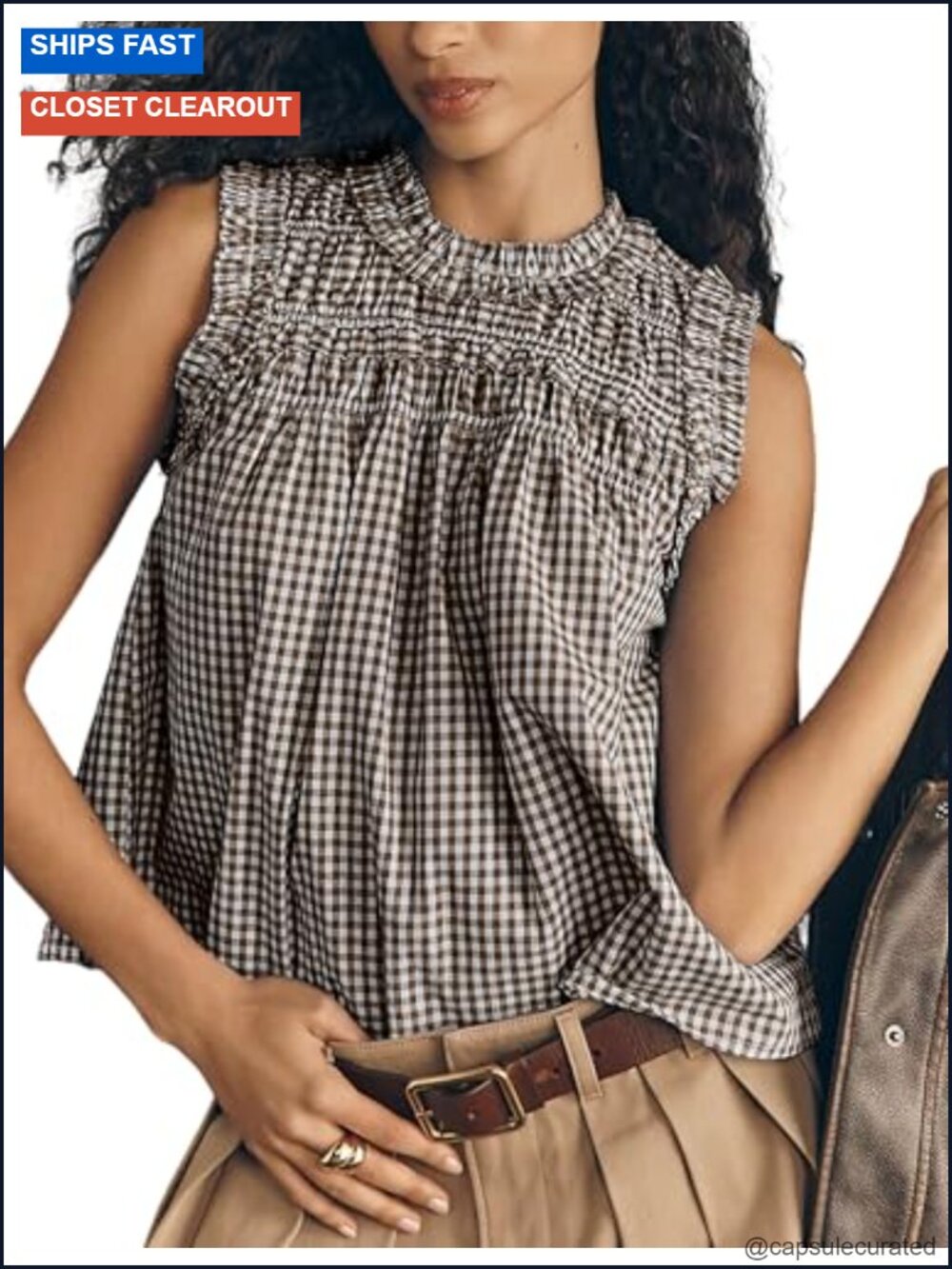 Cotton Blend Sleeveless Mock Neck Tank Top Ruffle Flowy Babydoll Blouse